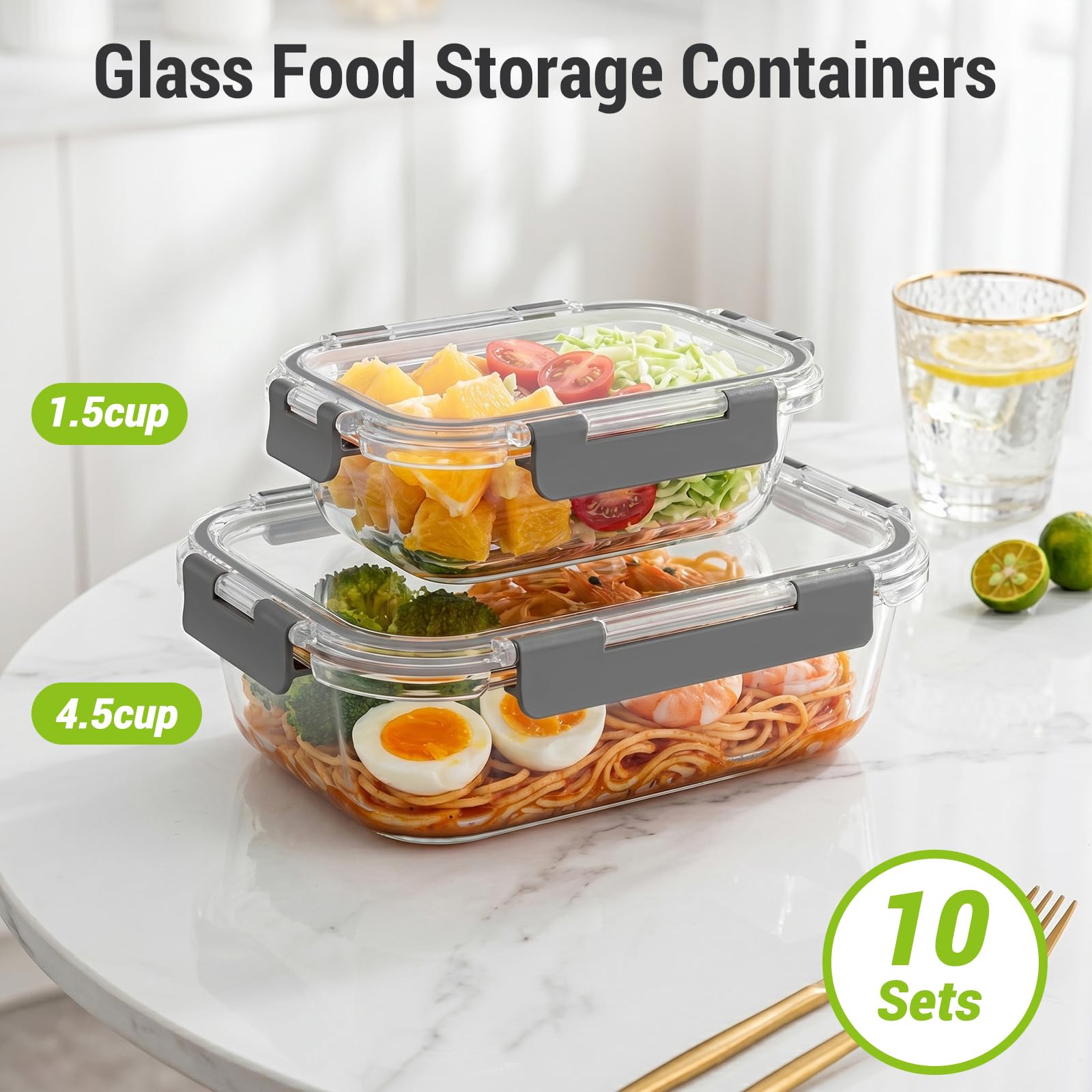 Cup Glass Food Storage Containers with lids