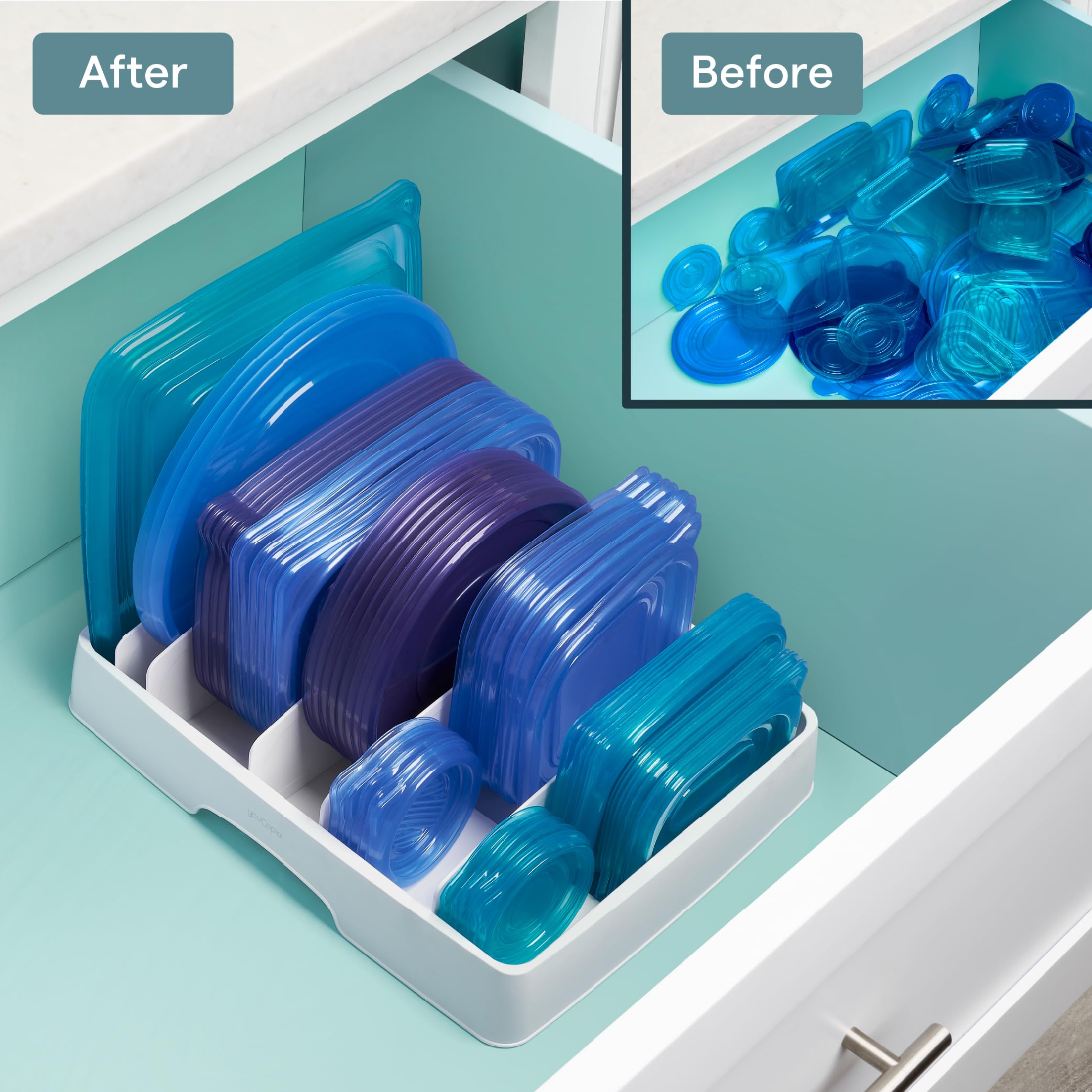 Food Container Lid Organizer for Kitchen Cabinet