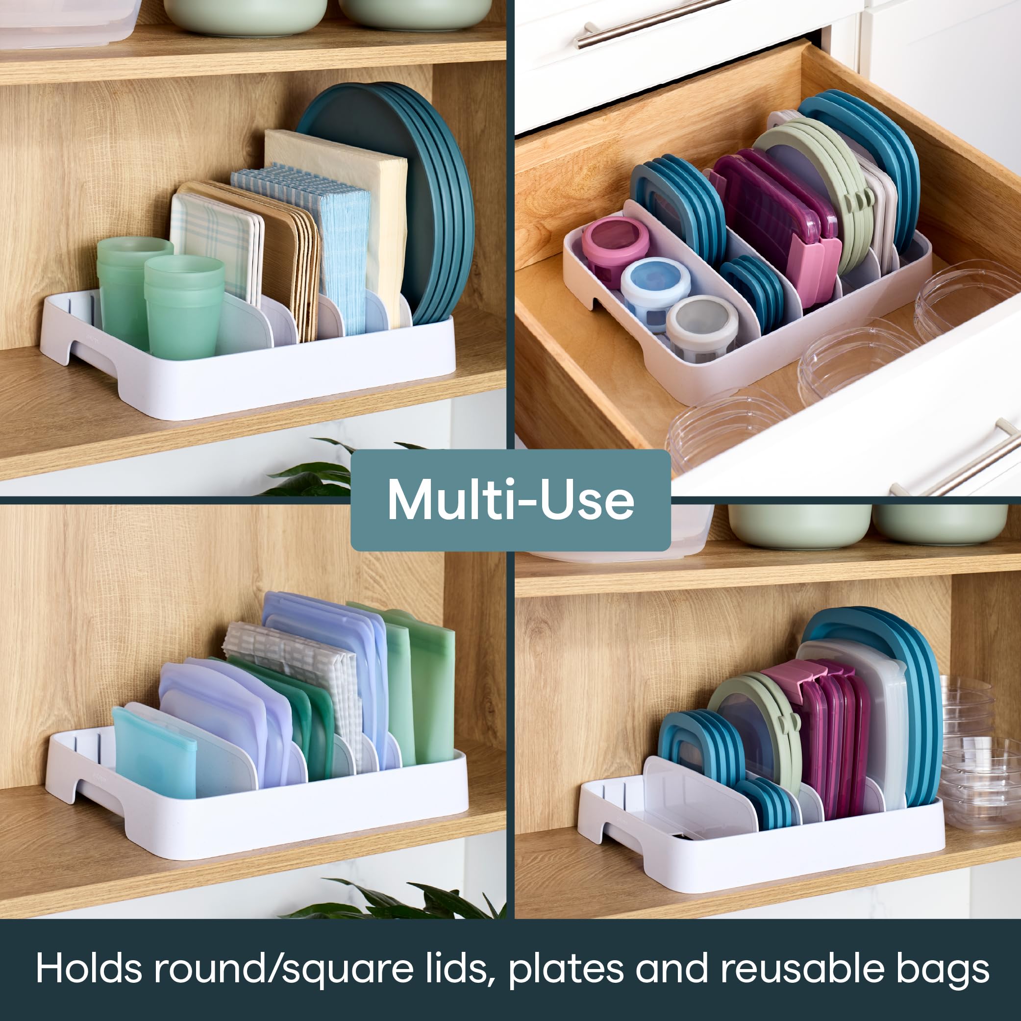 Food Container Lid Organizer for Kitchen Cabinet