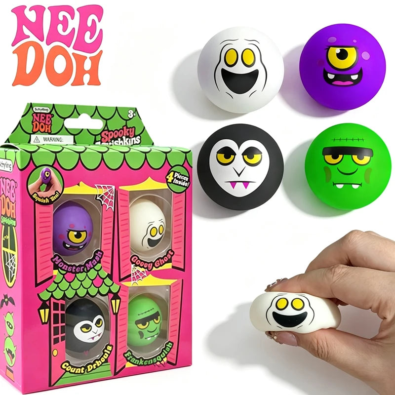 Needoh Spooky Squishkins Mini — Pack de 4 Balles Monstres d'Halloween