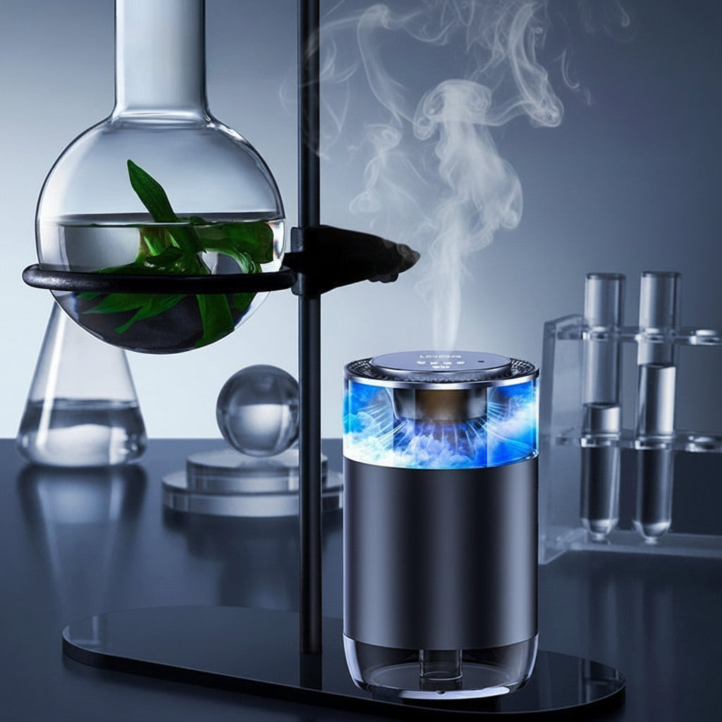 Diffuseur d'aromathérapie Nuvexer pour voiture avec technologie de brume concentrée et design élégant en métal noir