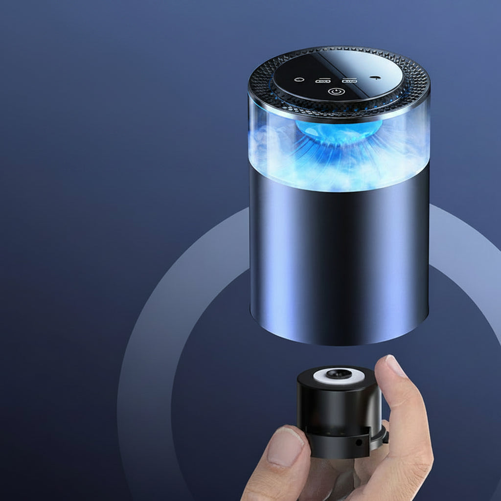 Diffuseur d'aromathérapie Nuvexer bleu pour voiture avec cartouche de parfum remplaçable et éclairage LED